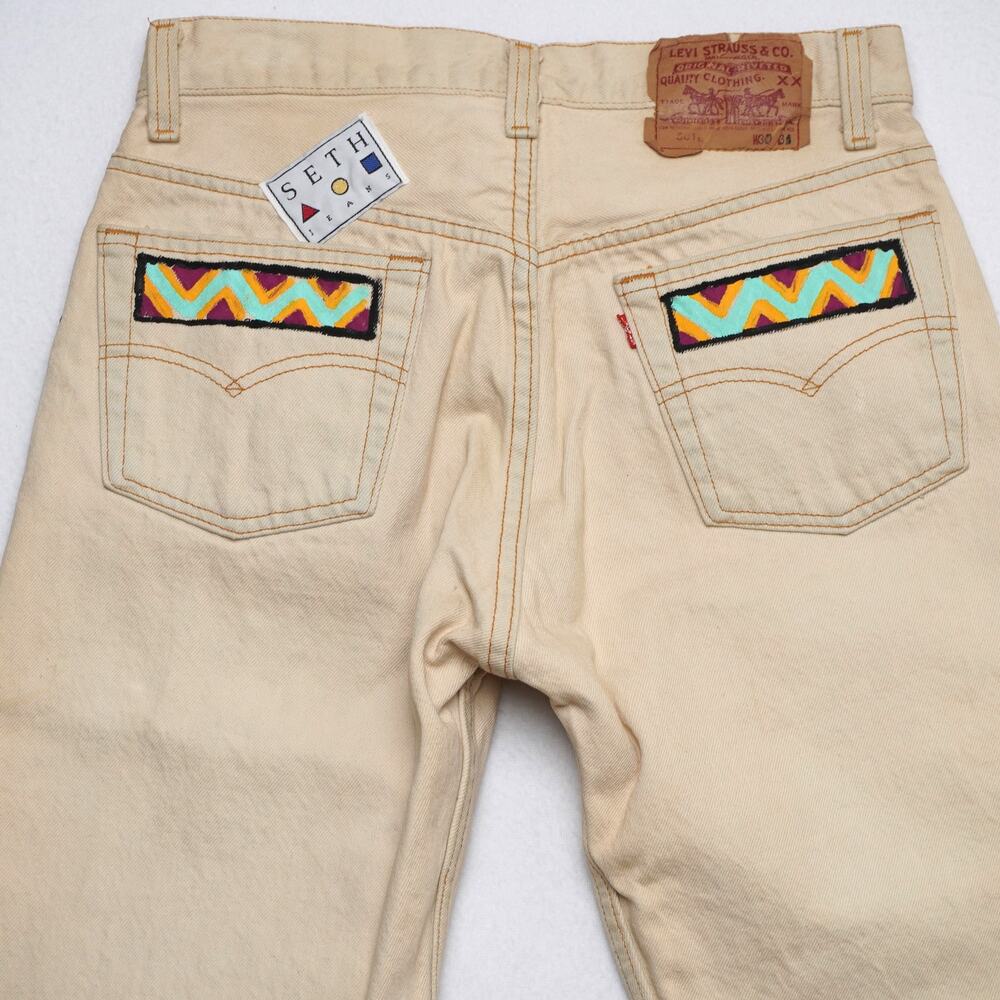 Vintage Levi’s 501 Jeans W31 L34 USA Made Painted Western Art Cactus‎ Snake Sun - Picture 10 of 13